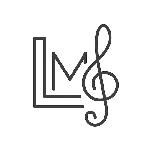 A black background with a large, gray 'L', have a ruler to the left of the 'L', and a music stem to the right of the 'L'.